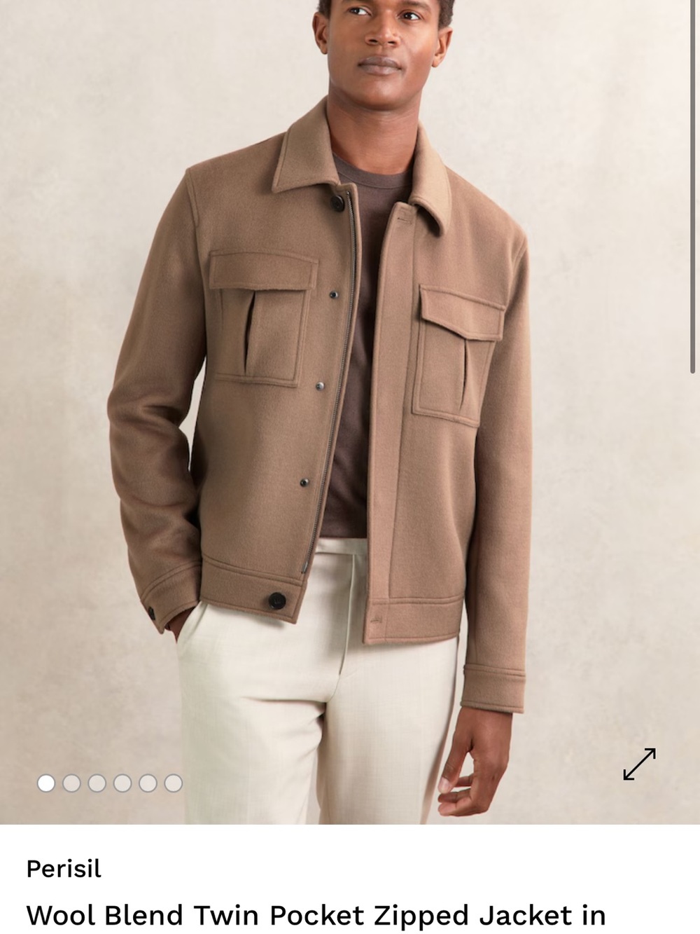 Reiss Taupe Twin-Pocket Wool-Blend Shirt Jacket